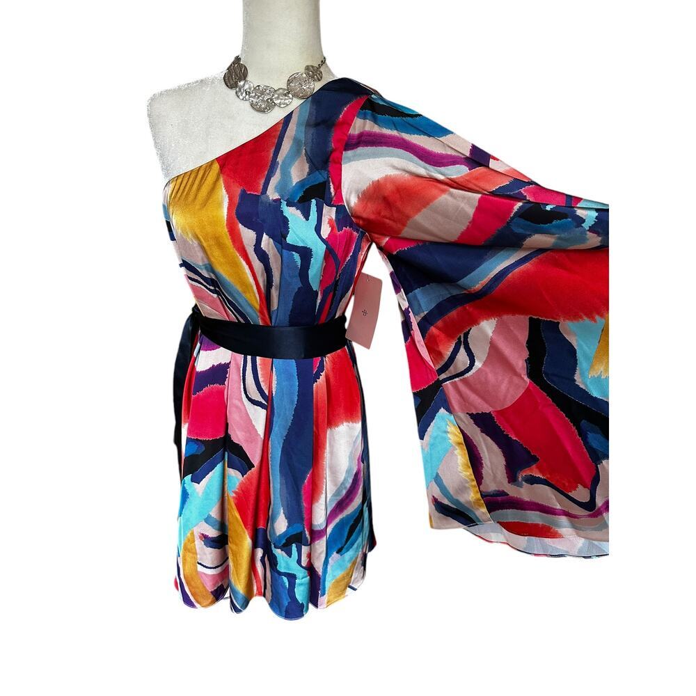 Anthropologie BHLDN Stevie One Shoulder Abstract Colors Dress - Size Large - Picture 4 of 7